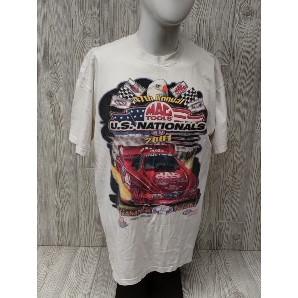 VINTAGE JERZEES T Shirts LARGE MENS SHIRT WHITE PRINT 2001 US NATIONALS NHRA